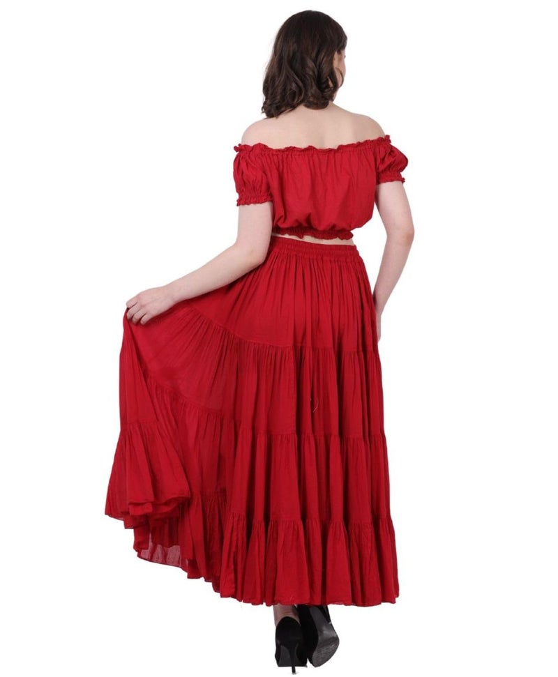 WevezÂ® Women's Plus Size Gypsy 25 Yard Long Flowy Solid Color Renaissance fair Skirt, Red - Image 2